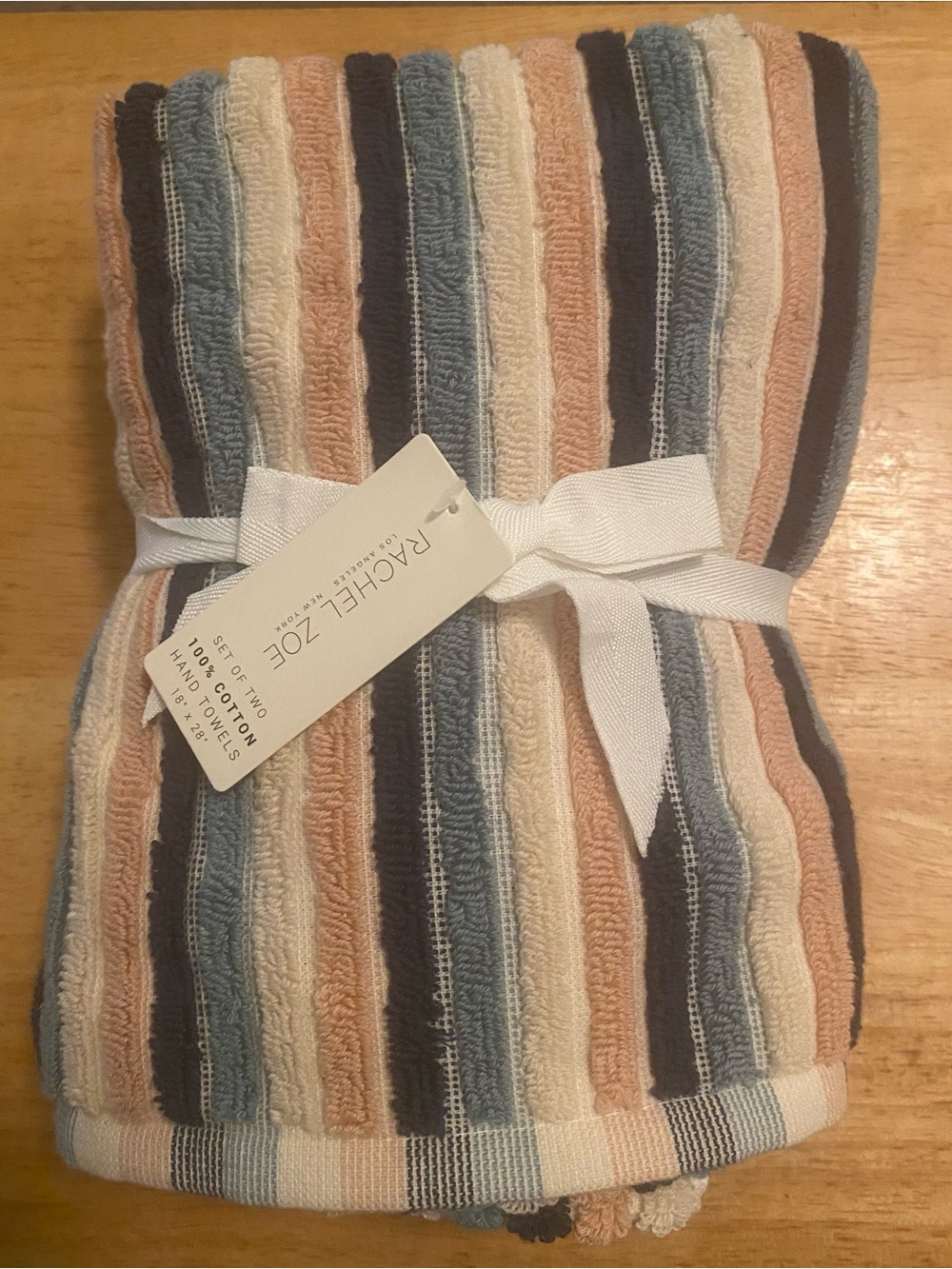 Rachel Zoe Striped Cotton Hand Towels in Light Blue, Dark Blue, Cream, Peach